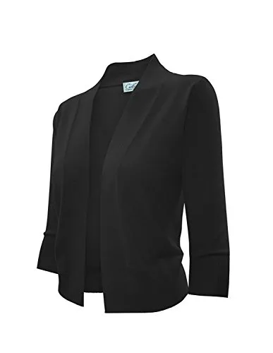 CIELO Solid Soft Stretch Open Front Knit Bolero Shrug Cardigan (620 BK L)