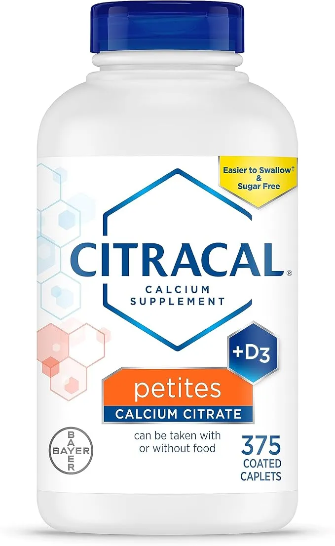 Citracal Petites, Highly Soluble, Easily Digested, 400 mg Calcium Citrate with 500 IU Vitamin D3, Bone Health Supplement for Adults, Relatively Small Easy-to-Swallow Caplets, 375 Count