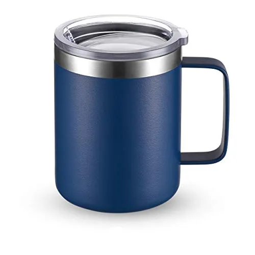 CIVAGO Stainless Steel Coffee Mug Cup with Handle, 12 oz Double Wall Vacuum Insulated Tumbler with Lid Travel Friendly (Navy Blue, 1 Pack)