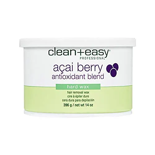 Clean + Easy Acai Berry Hard Wax, Non-Strip Hair Removal Depilatory Wax Treatment for Painless Full Body, Bikini Brazilian Waxing, Removes Fine to Coarse Hairs, Perfect for Delicate Skin, 14 oz