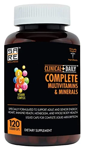 CLINICAL DAILY COMPLETE Whole Food Multivitamin Supplement For Women & Men. 120 Liquid Capsules = Complete Liquid Vitamin Absorption! 42 Superfood Fruits Vegetables - 360 Health, Young Adult to Senior
