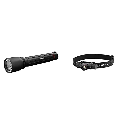 Coast XP18R 3650 Lumen USB-C Rechargeable-Dual Power LED Flashlight & XPH30R 1000 Lumen USB-C Rechargeable Dual Power Headlamp with Twist Focus Beam and Magnetic Base