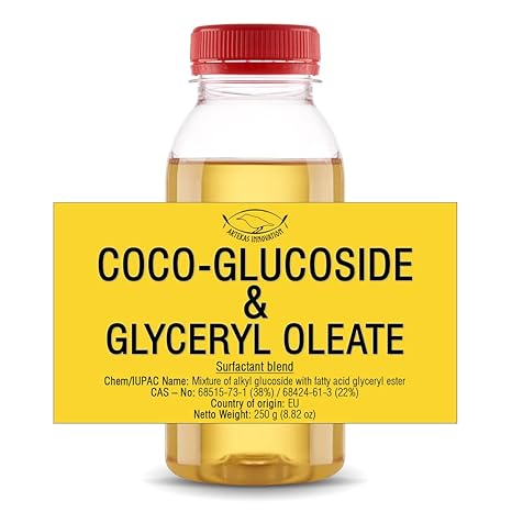 COCO-GLUCOSIDE & GLYCERYL OLEATE - Lipid Layer Enhancer and Thickening Agent Suitable for Homemade Cosmetics, Foam Baths, Shampoos, Soaps, Baby Products - 8.82 Oz
