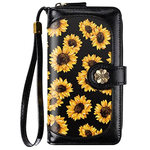 Coco Rossi Wallets for Women Multi Card Holder Wallet Clutch Wallet Card Holder Organizer Ladies Purse with Wrist strap Purse,Sunflower