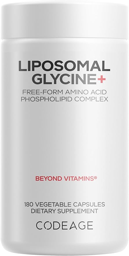 Codeage Liposomal Glycine+ Supplement - Free-Form Glycine 1,500 mg with Liposomal Delivery - 2-Month Supply - Amino Acid Capsules - Protein Support - Glycine Vitamins - 180 Capsules