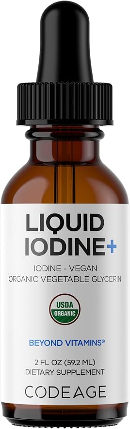Codeage Liquid Iodine Drops 250 mcg, USDA Certified Organic, 2 Fl Oz | USDA certified organic. Liquid potassium iodide, 250mcg per serving. 1+ year supply. Vegan, non-GMO.