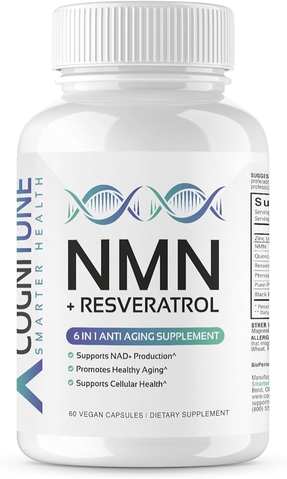 CogniTune NMN Supplement - NMN with Resveratrol, Quercetin & PQQ for NAD+ Cellular Energy - Longevity Support for Healthy Aging & Brain Function, 1115mg