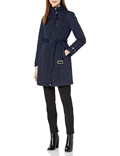 Cole Haan Women's Belted Quilted Jacket, Dark Navy, Large