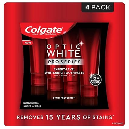 Colgate Optic White Toothpaste Pro Series Stain Shield 3.3 Ounce (Pack of 4)