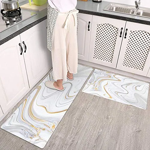 Colorful Star 2 Pieces Waterproof Cushioned Kitchen Rugs Set PVC Leather Runner Rug Non-Slip Anti Fatigue Standing Mat Comfort Floor Mat for Kitchen Laundry Decor 17