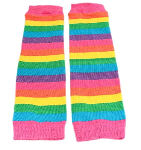 Colourful Baby World Little Girls' Rainbow Stripe Leg Warmers One Size Pink