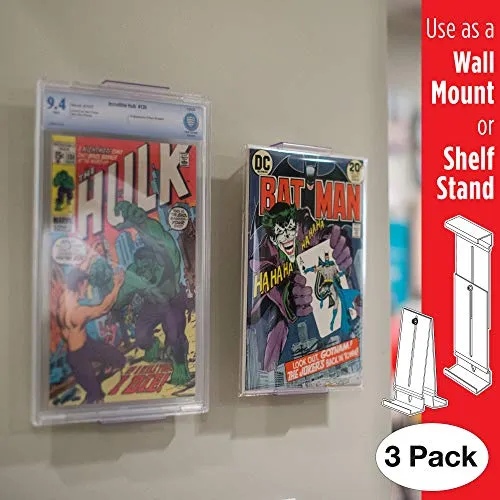 Comic Mount Comic Book Frame, Wall Mount and Shelf Stand, Invisible and Adjustable, 3 Pack