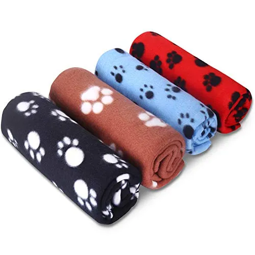 Comsmart Pet Blanket Warm Dog Cat Fleece Blankets Sleep Mat Pad Bed Cover with Paw Print Soft Blanket for Kitten Puppy and Other Small Animals (4 Pack of 28x39 Inches)