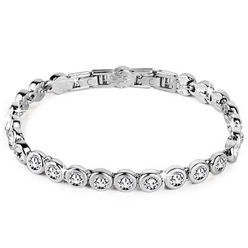 Conmisun Cubic Zirconia Tennis Bracelet for Women, Round Cut Swarovski Crystals Men Bracelets White Gold Plated Jewelry Gifts for Girls 6.5