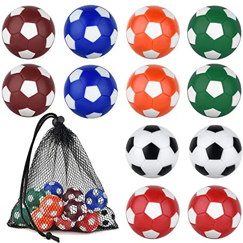 Coopay 12 Pieces 32mm Foosball Balls Table Football Soccer Replacement Balls Multicolor Official Tabletop Game Balls with a Black Drawstring Bag (Multicolour Pentagon)