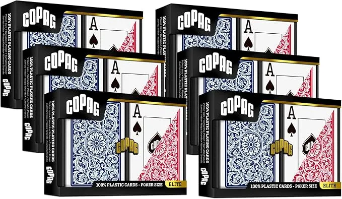 Copag 1546 Design 100% Plastic Playing Cards, Poker Size (Standard) Red/Blue (Jumbo Index, 6 Sets)