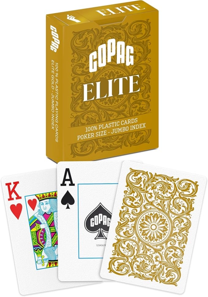 Copag Elite 100% Plastic Playing Cards, Poker Size Jumbo Index Single Deck (Gold)