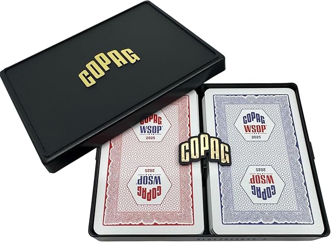 Copag WSOP 2025 Traditional Design 100% Plastic Playing Cards - Narrow Size (Bridge) Regular Index Blue/Red Double Deck Set