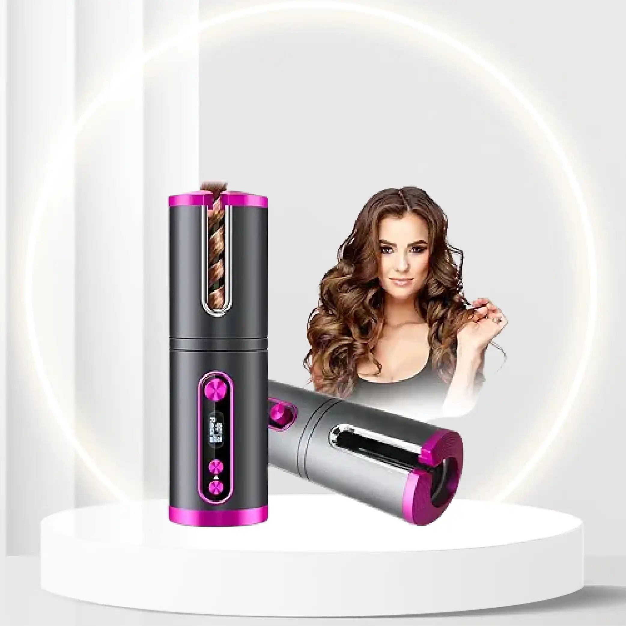 Cordless Automatic Hair Curler, Automatic Curling Iron with LCD Temperature Display and Timer,Anti-Tangle Hair Curling Wand, Portable Travel Hair Styler for Hair Styling Anytime, Anywhere