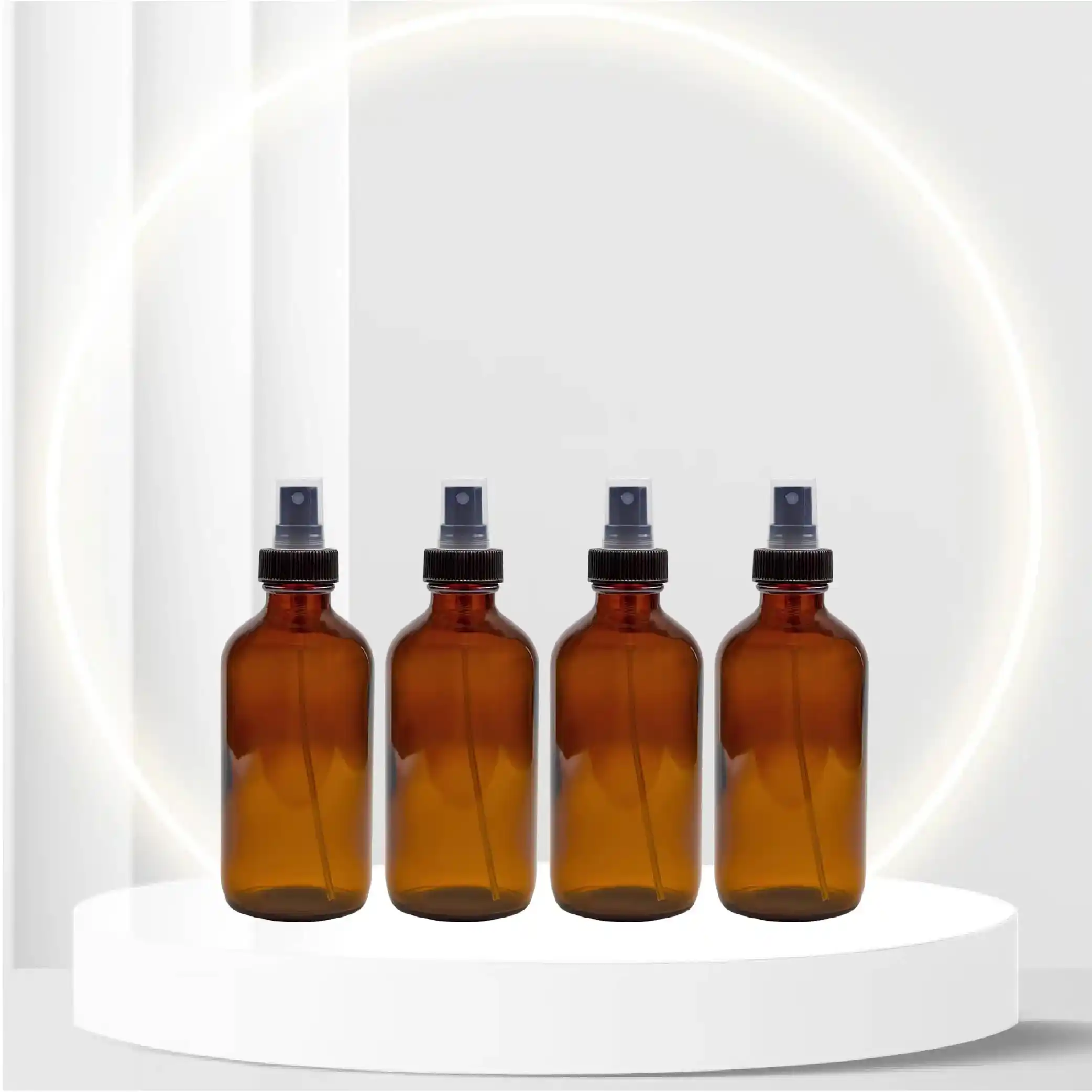 Cornucopia 8-Ounce Black Glass Spray Bottles or Perfume Bottles (4-Pack); w/Fine Mist Atomizer Spritzers for Aromatherapy, Cologne, DIY & More