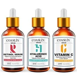 COSLAN Anti Aging Serum 3-Pack for Face- Face Serum Full Regimen-Vitamin C Serum, Retinol Serum, Hyaluronic Acid Serum