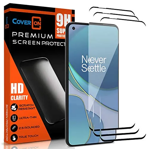 CoverON [3 Pack] Tempered Glass Designed For OnePlus 9 Pro Screen Protector, Anti-Scratch Edge to Edge Black Rim Coverage