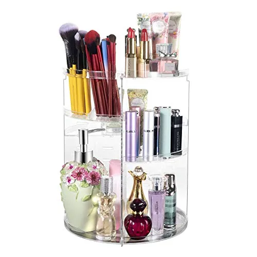 COYAHO 360Â° Rotating Makeup Organizer, Spinning Bathroom Organizer Countertop, Cosmetic Organizer Makeup Holder Shelf, Make Up Organizers and Storage for Bedroom, Transparent
