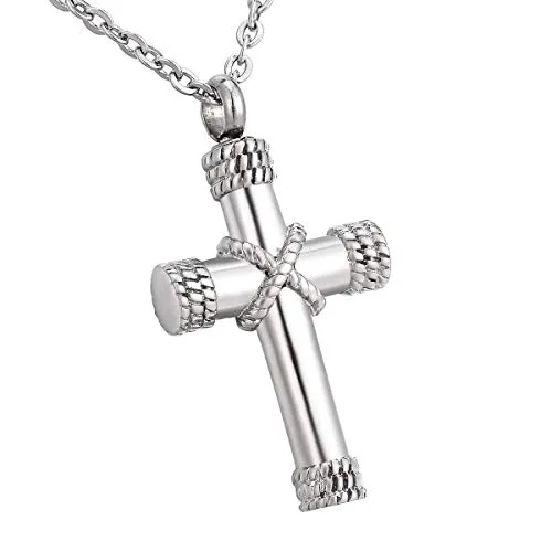 Cremation Jewelry Hawser Cross Pendant Memorial Urn Necklace for Ashes Keepsake,Silver