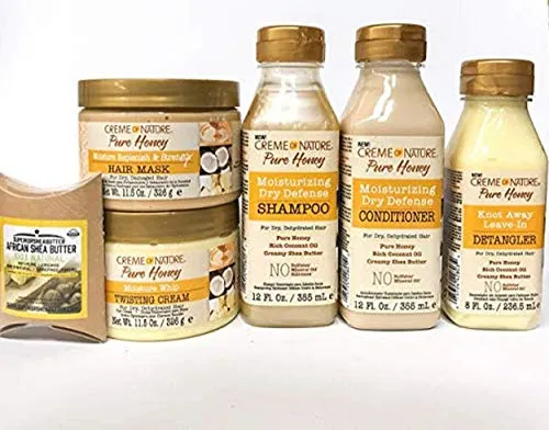 Creme of Nature Pure Honey kit: Shampoo, Conditioner, Detangler, Hair Mask & Twisting Cream with Shea Butter.