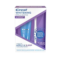 Crest Whitening Emulsions Leave-On Teeth Whitening Treatment + Overnight Freshness with Wand Applicator and Stand, Apply & Sleep, 0.88 Oz