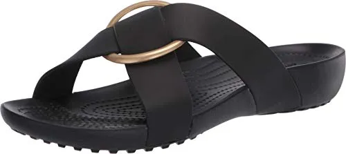 Crocs Women's Serena Cross Band Slide Casual Lightweight Sandal, Black, 8 M US