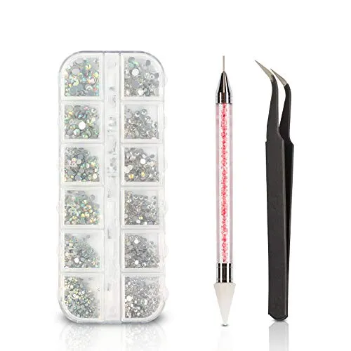 Crystal AB Rhinestones For Nail Art Craft, Tiction Nail Gems Nail Art Supplies Nail Design Kit with Rhinestone Picker Dotting Pen and Pick Up Tweezers for Nail Shoes Clothes Decorations