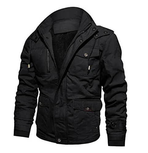 CRYSULLY Men's Cargo Fall Casual Winter Coats Cotton Ripstop Enclosure Army Jacket Black/US M/tag3XL