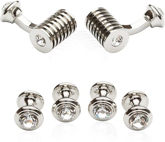 Cuff-Daddy Mens Crystals Cufflinks and Studs with Jewelry Presentation Box Storage Travel Special Occasions Cufflinks for Wedding Mens Cuff Link Dress Shirt Business Gift Jewelry Box