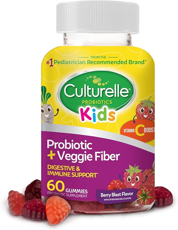 Culturelle Daily Probiotic for Kids + Veggie Fiber Gummies (Ages 3+) - 60 Count - Digestive Health & Immune Support â Berry Flavor with a Vitamin C Boost