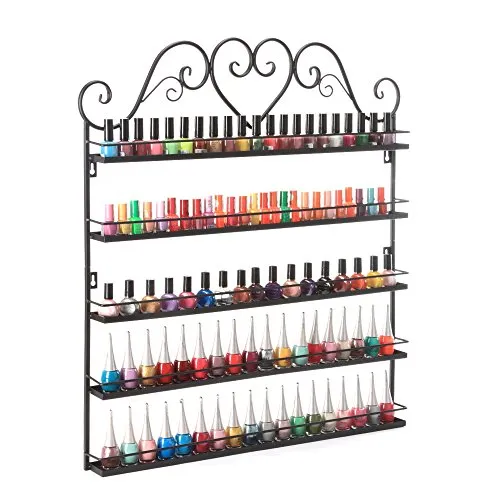 DAZONE Nail Polish Wall Rack 5-Layer Organizer Holds 100 Bottles Nail Polish Shelves Black