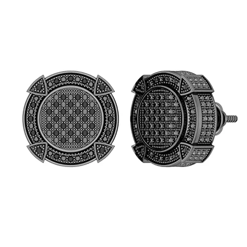 Dazzlingrock Collection 0.25 Carat (ctw) Round Black Diamond Men's Cluster Stud Earrings in Screwback 1/4 CT, Black Plated 10K White Gold