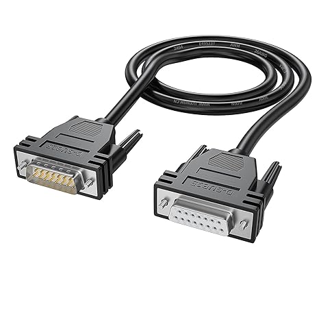 DB15 Cabel Male to Female Double Shielded 5ft,DB 15 Extension Cable Black, 26awg Tinned Copper D-SUB 15 pin Serial Cable Straight Through Cord for CNC, UPS, PLC, Servo Driver