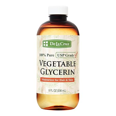 De La Cruz Vegetable Glycerin, 100% Pure Liquid Glycerine USP Grade for Hair, Skin and DIY Projects 8 FL. OZ.