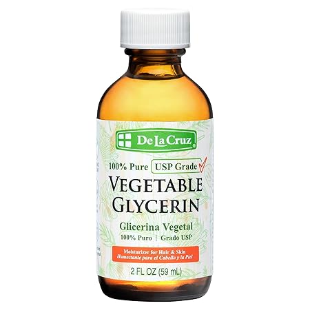 De La Cruz Vegetable Glycerin, Glass Bottle, 100% Pure Liquid Glycerine USP Grade for Hair, Skin and DIY Projects, 2 FL. OZ.