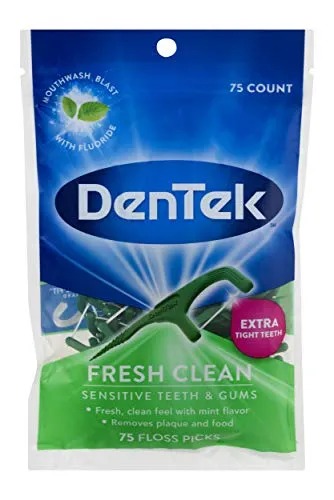 DenTek Fresh Clean Floss Picks, Silky Comfort Floss to Remove Plaque & Food, 75 Count (Packaging may Vary)