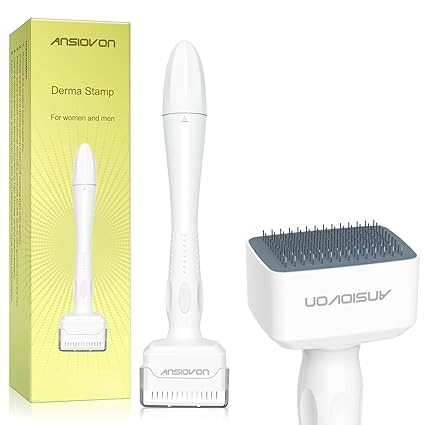 Derma Stamp - ANSIOVON Microneedling Stamp for Hair Face Scalp Beard - Microneedle Dermastamp at Home - Micro Needling Stamp for Women and Men