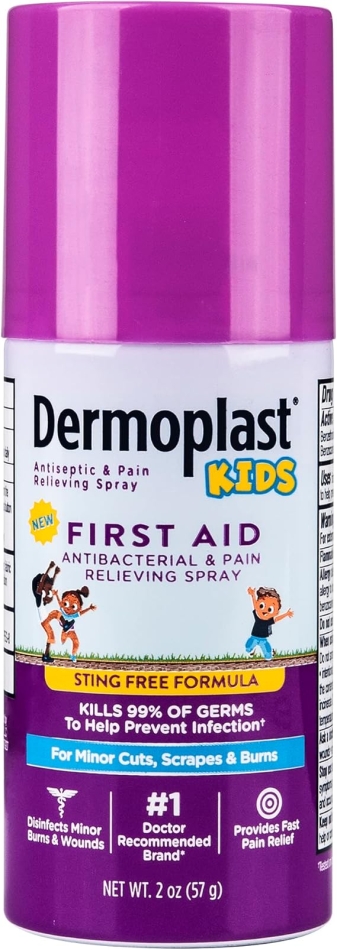 Dermoplast Kids Sting-Free First Aid Spray, Antiseptic & Analgesic Spray for Minor Cuts, Scrapes and Burns, 2 Ounce