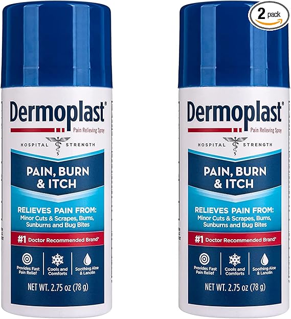 Dermoplast Pain, Burn & Itch Relief Spray for Minor Cuts, Burns and Bug Bites, 2.75 Oz, Pack of 2 (Packaging May Vary)