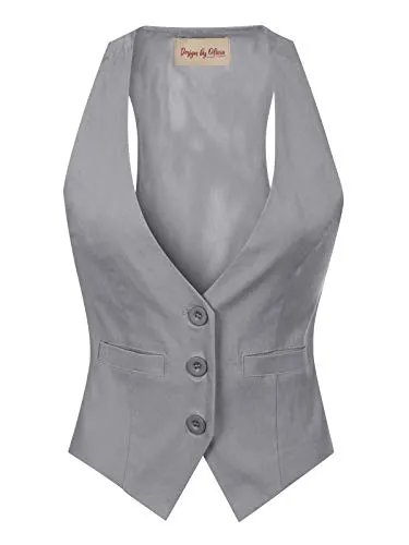 Design by Olivia Women's Dressy Casual Versatile Racerback Vest Three Button Tuxedo Suit Waistcoat Light Grey M