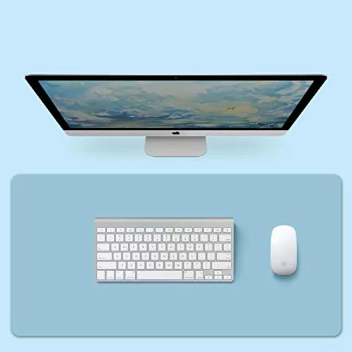 Desk Pad Protector,Large Mouse Pad,Office Desk Mat,Not-Slip PU Leather Desk Blotter,Waterproof Desk Writing Pad for Office Home-Light Blue 31.5x15.7inch