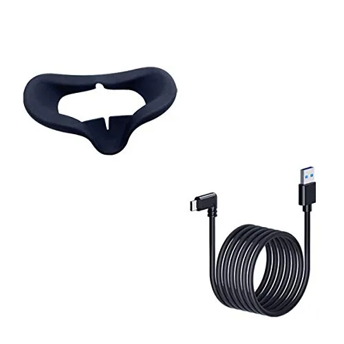 dethinon Oculus Link Cable 10ft, Oculus Quest Link Cable & VR Face Silicone Cover Mask for Oculus Quest Face Cushion Cover Sweatproof Lightproof 2in1