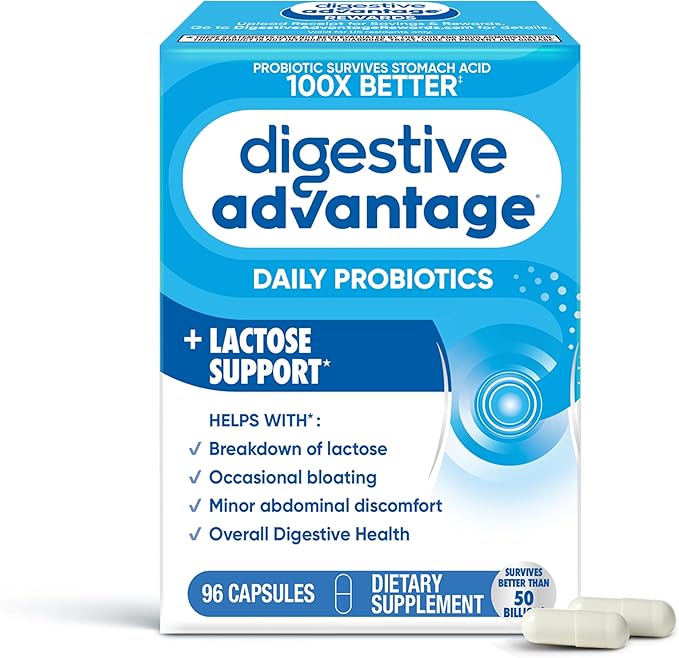 Digestive Advantage Lactose Defense Capsules (96 Count In A Box), Helps Breaks Down Lactose and Defend Against Digestive Upset, Supports Digestive and Immune Health, CFUs