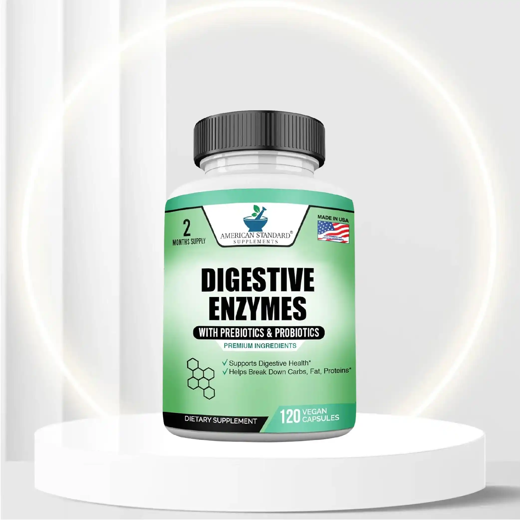 Digestive Enzymes Plus Probiotics & Prebiotics, 120 Veggie Capsules, For Digestion With Amylase, Bromelain, Papain, Lipase, Lactase, Protease, Papain, Cellulase, Vegan & Gluten Free, 2 Month Supply