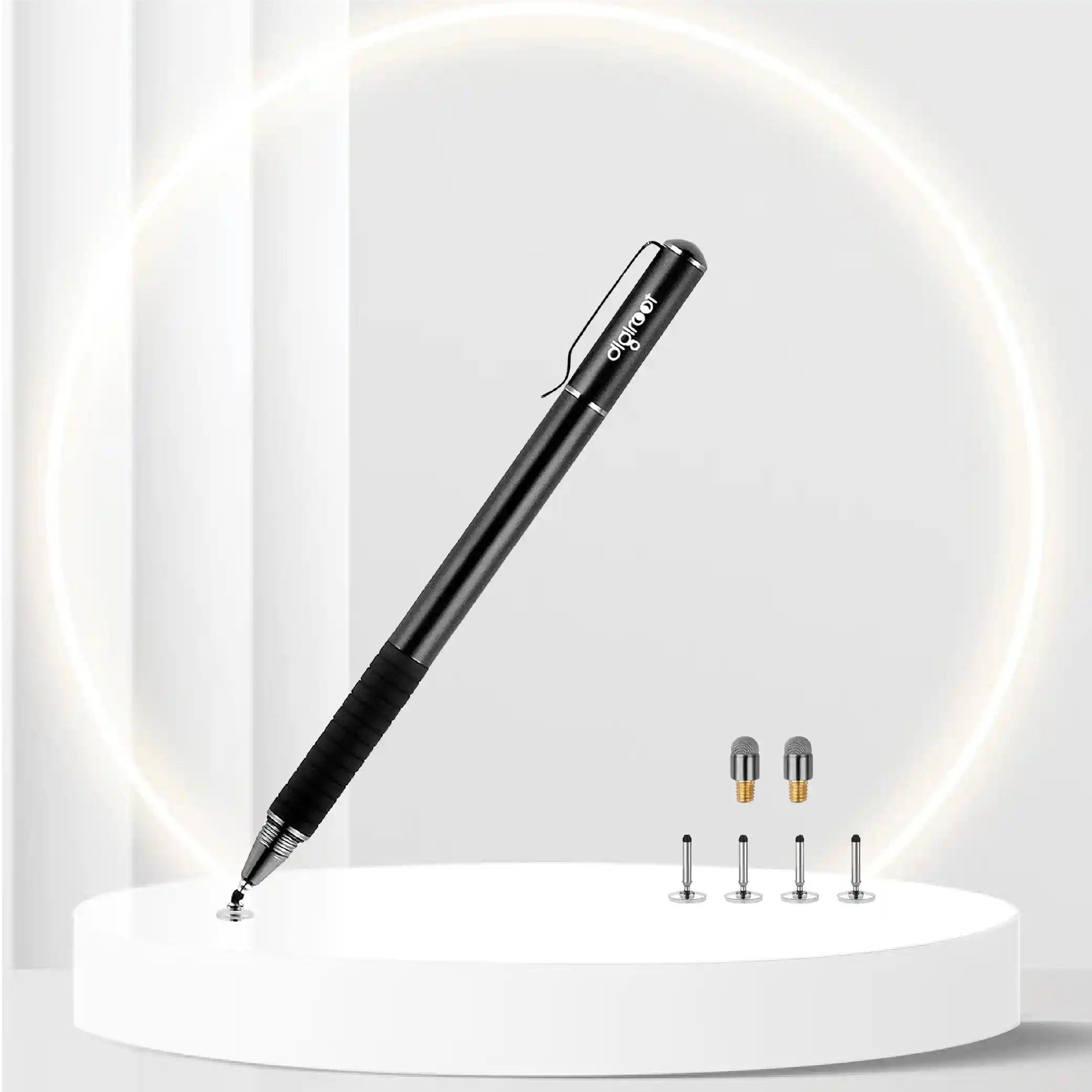 Digiroot Universal Stylus,[2-in-1] Disc Stylus Pen 2018 UPDATED Touch Screen Pens for All Touch Screens Cell phones, Tablets, Laptops with 9 Replacement Tips(6 Discs, 3 Fiber Tips Included) - (Black)